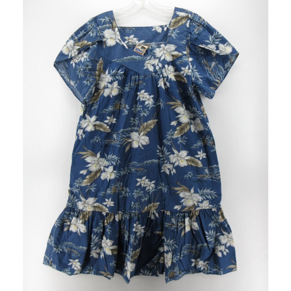VINTAGE Hawaiian Togs Dress Large Muumuu Peplum Floral Tropical 70s